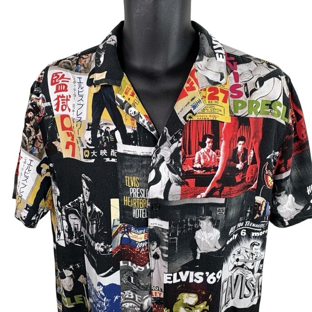 Forever 21 Elvis Presley Pictorial Ltd Ed Short Sleeve Button Down Shirt Men M - Picture 2 of 8